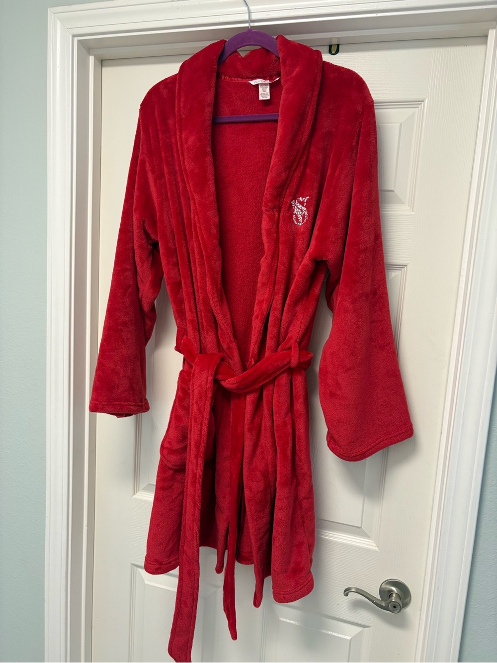 VICTORIA'S SECRET COZY PLUSH BATH ROBE CRYSTAL LOGO SHORT RED XL XXL